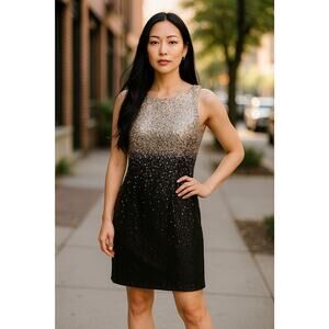 Ralph Lauren Evenings black cocktail dress white silver sequins sz 10 new $320